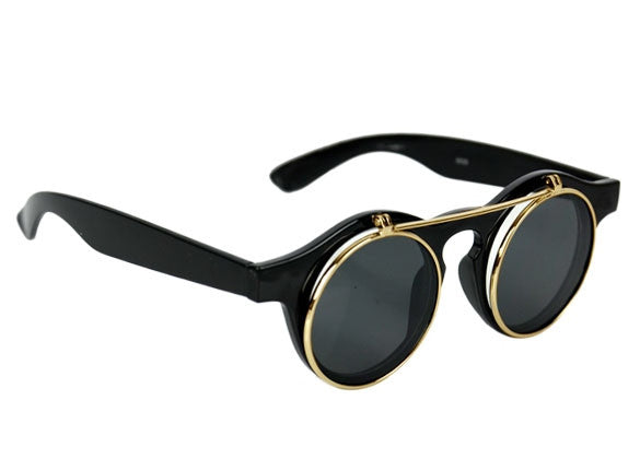 xakxx Women's Mens Retro Style Flip Up Round Steampunk Sunglasses