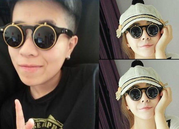 xakxx Women's Mens Retro Style Flip Up Round Steampunk Sunglasses