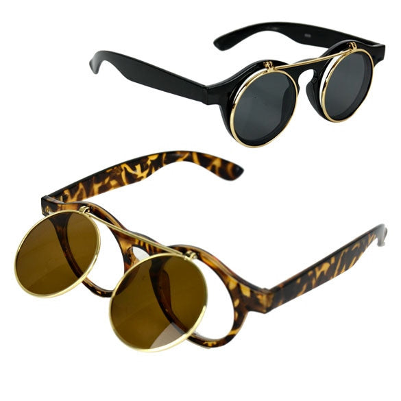 xakxx Women's Mens Retro Style Flip Up Round Steampunk Sunglasses