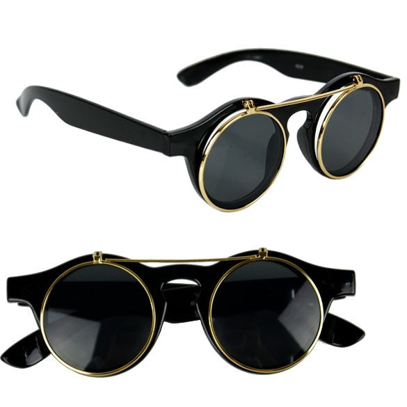 xakxx Women's Mens Retro Style Flip Up Round Steampunk Sunglasses