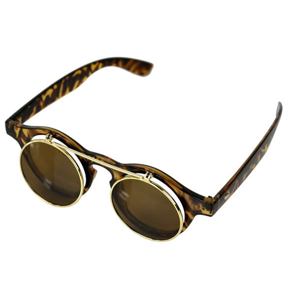 xakxx Women's Mens Retro Style Flip Up Round Steampunk Sunglasses