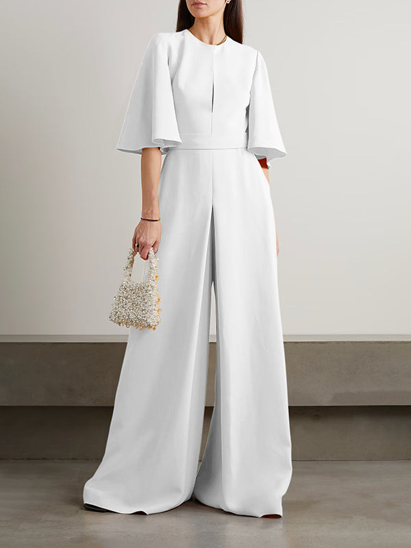 xakxx Loose Short Sleeves Solid Color Round-Neck Jumpsuits