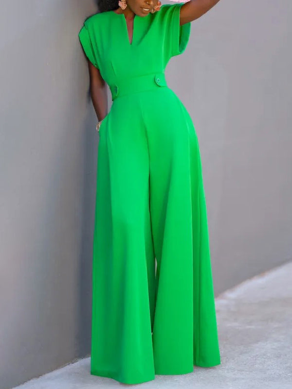 xakxx Urban Cap Sleeve Solid Color Wide Leg Jumpsuits