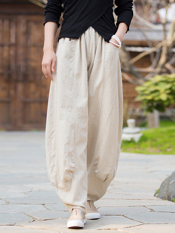 xakxx 7 Colors Casual Wide Leg High Waisted Solid Color Linen Pants