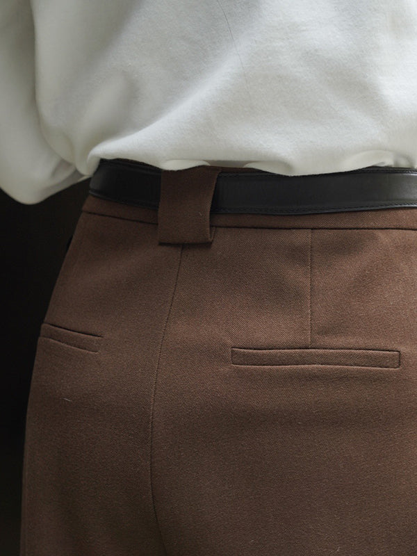 xakxx Loose Pleated Solid Color Wide Leg Pants Bottoms