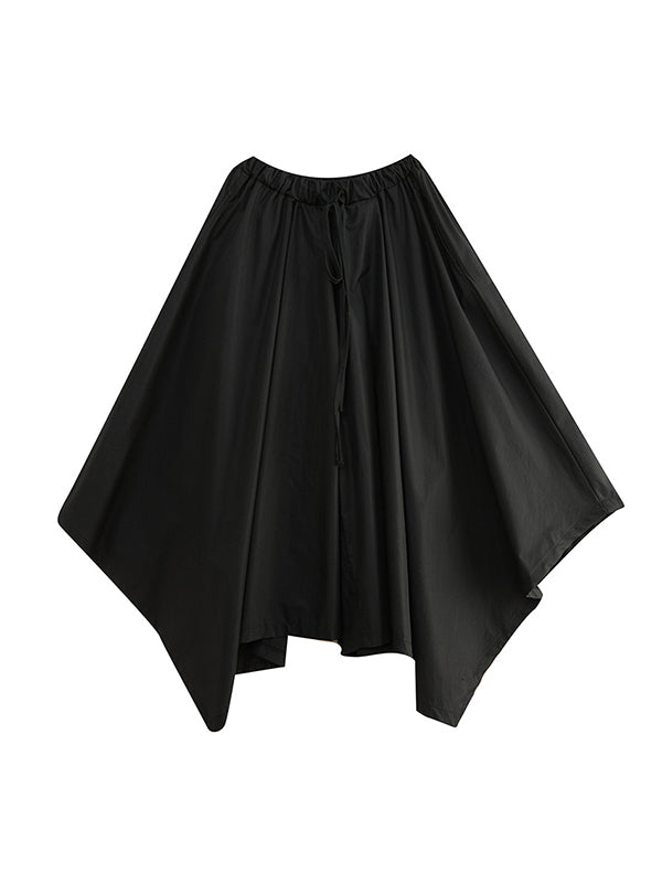 xakxx Cropped A-Line Drawstring Solid Color Pants Culotte
