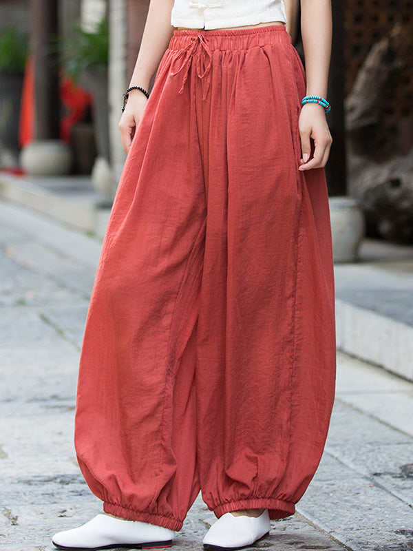 xakxx Vintage Wide Leg Loose Solid Color Bloomers Pants