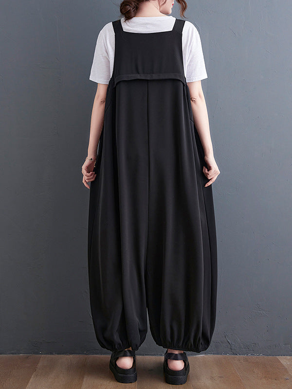 xakxx Loose Oversize Solid Color Zipper Jumpsuits Bottoms