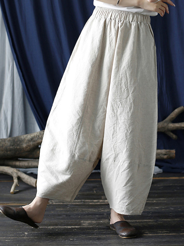 xakxx Simple Solid Color Elasticity Waisted Wide Leg Pants