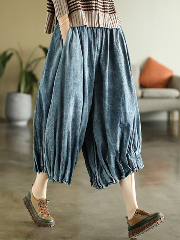 xakxx Vintage Elastic Waist Wide Leg Over Size Jean Pants