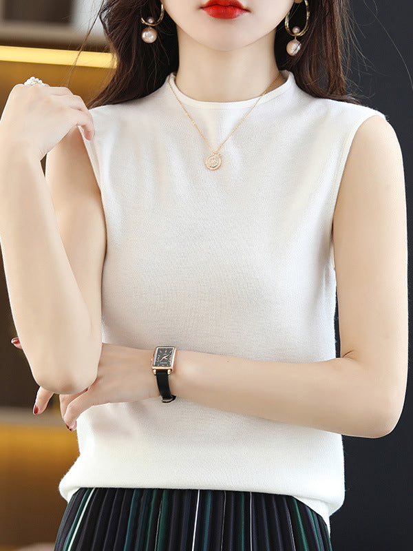 xakxx Simple Casual Solid Color Knitting Vest Top