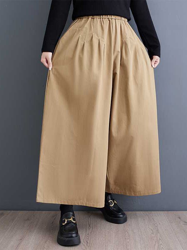xakxx Loose Wide Leg Elasticity Embroidered Pleated Ninth Pants Trousers