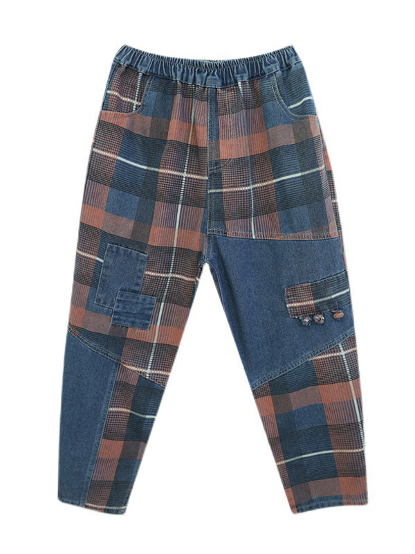 xakxx Original Artistic Retro Plaid Jean Pants