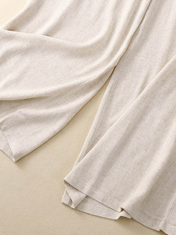 xakxx Loose Wide Leg Drawstring Solid Color Casual Pants Bottoms Trousers