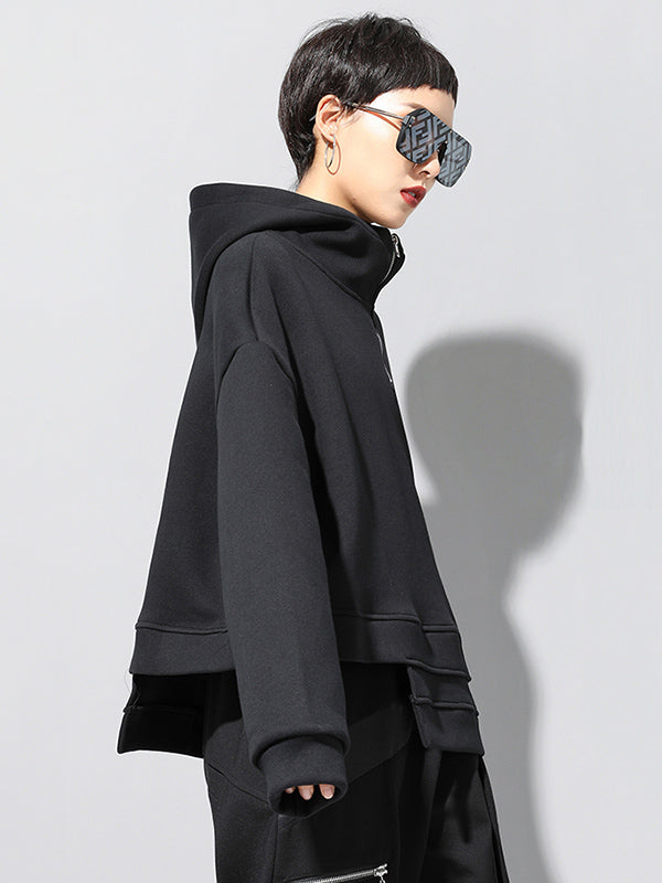 xakxx Stylish Black Asymmetric Zipper Hoodies