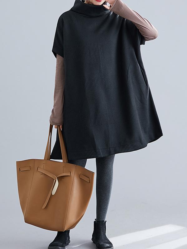 xakxx Casual Loose Short Sleeves Turtleneck Sweater Dress