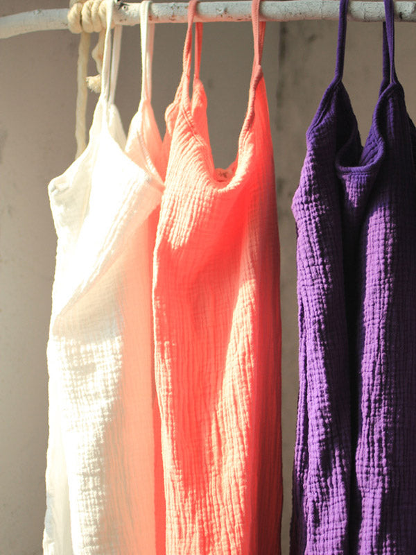 xakxx Vintage Solid Color Spaghetti-Neck Loose Sleeveless Mini Dress