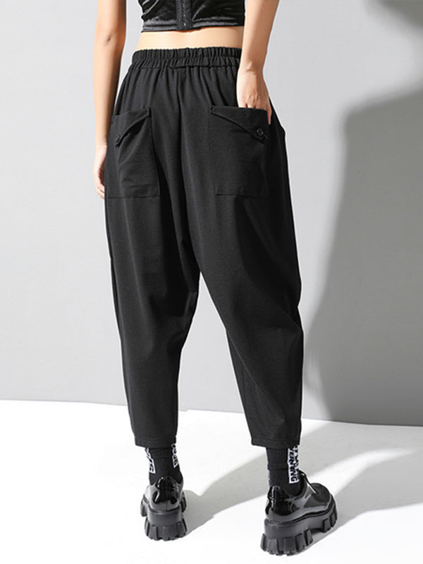 xakxx Stylish Black Asymmetric Elasticity Harem Pants