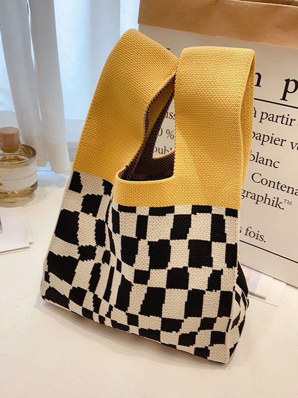 xakxx Knitting Checkerboard Zebra-Stripe Striped Bags Accessories Handbags