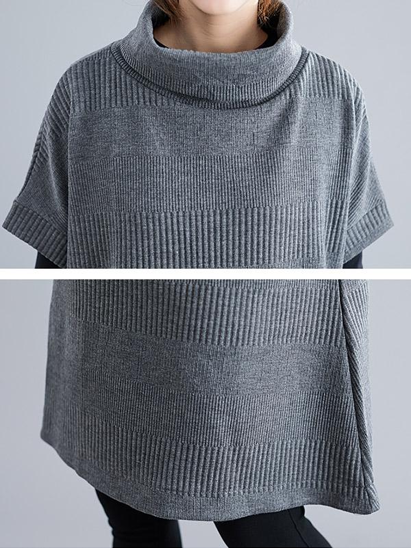 xakxx Casual Loose Short Sleeves Turtleneck Sweater Dress