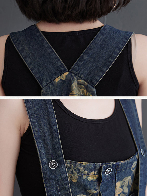 xakxx Oversize Floral Printed Denim Overalls