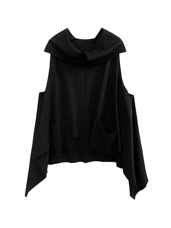 xakxx High-Low Irregular Clipping Hooded Solid Color Heaps Collar Vest Top