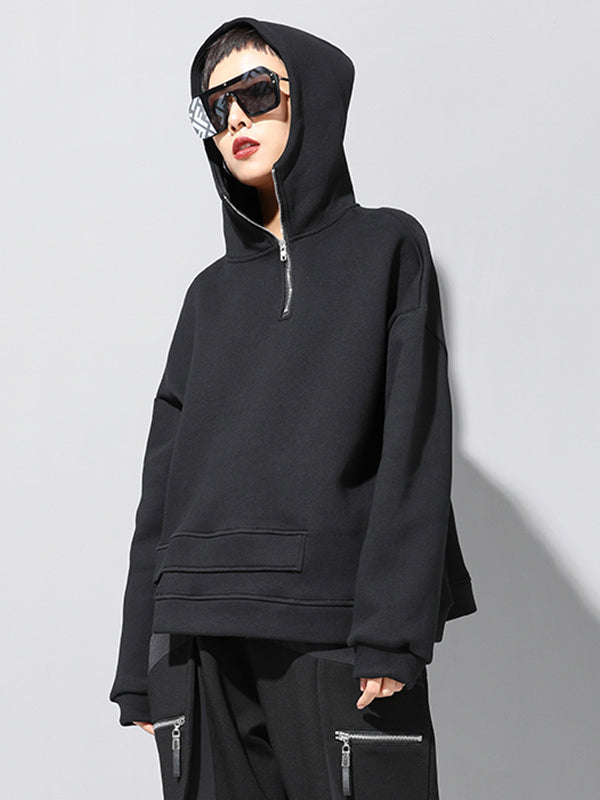 xakxx Stylish Black Asymmetric Zipper Hoodies