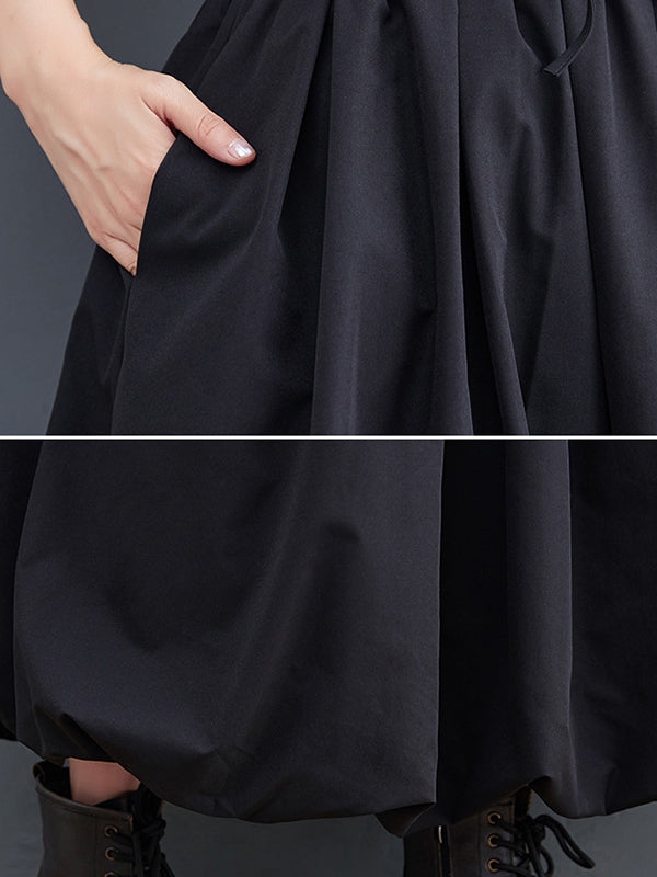 xakxx Urban Loose Drawstring High Waisted Black Bubble Skirt