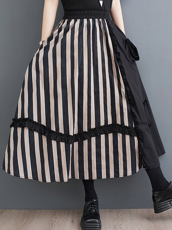 xakxx Elastics High Waisted Loose Flower-Embellished Split-Joint Skirts Bottoms