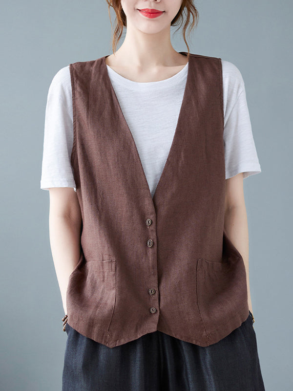 xakxx Simple Loose V-Neck Solid Color Vest