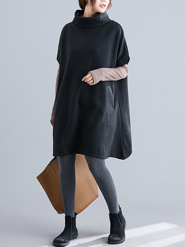 xakxx Casual Loose Short Sleeves Turtleneck Sweater Dress