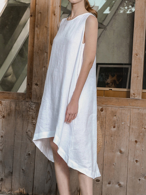 xakxx High-Low Loose Solid Color Round-Neck Midi Dresses