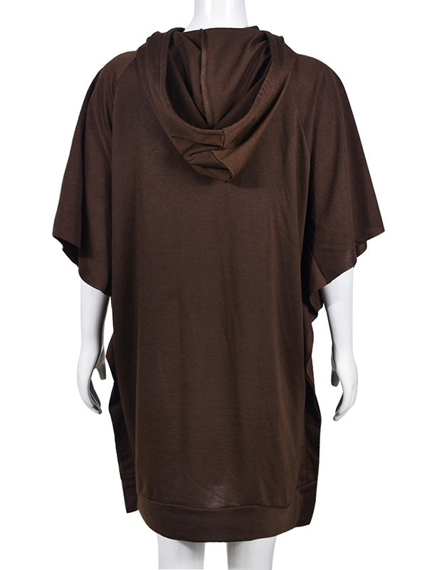 xakxx A-Line Batwing Sleeves Drawstring Letter Print Hooded Mini Dresses