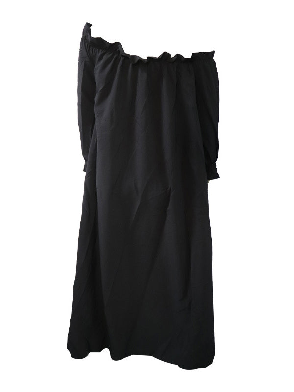xakxx Loose Irregularity Falbala Solid Color Off-The-Shoulder Midi Dresses