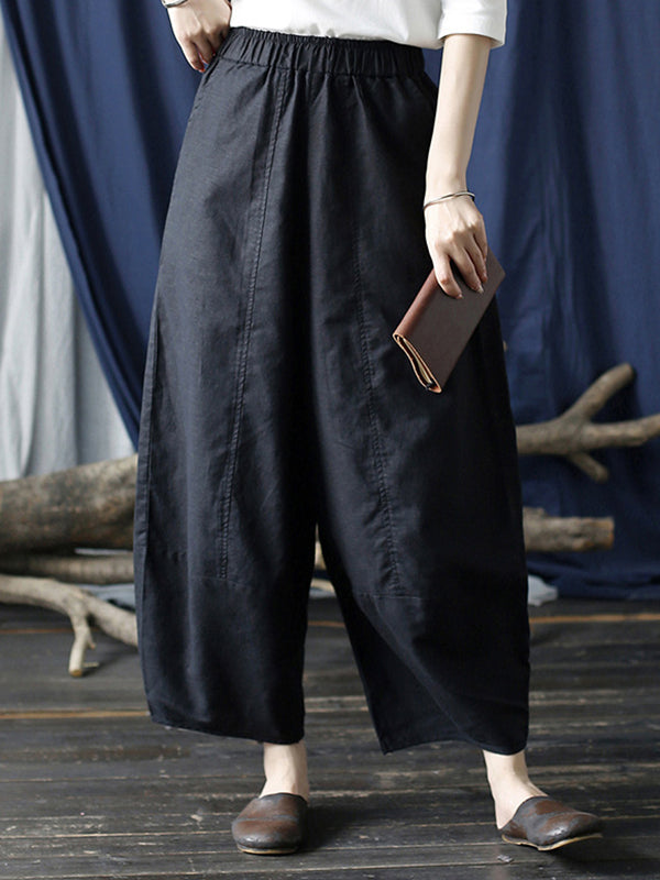 xakxx Simple Solid Color Elasticity Waisted Wide Leg Pants