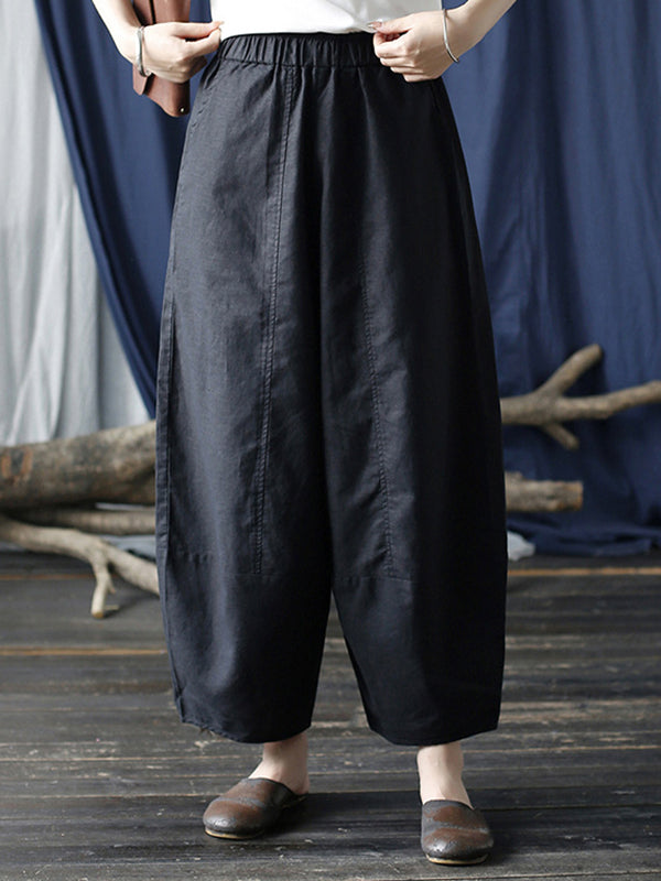 xakxx Simple Solid Color Elasticity Waisted Wide Leg Pants