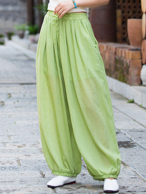 xakxx Vintage Wide Leg Loose Solid Color Bloomers Pants