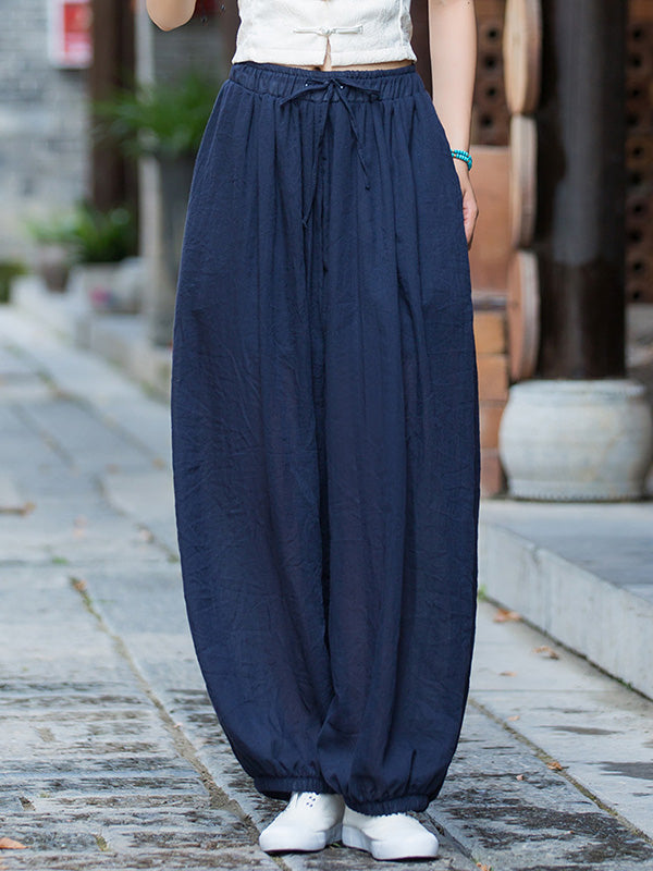 xakxx Vintage Wide Leg Loose Solid Color Bloomers Pants