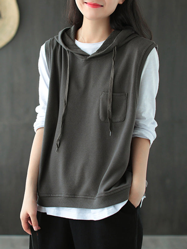 xakxx Artistic Retro Solid Hooded Vest