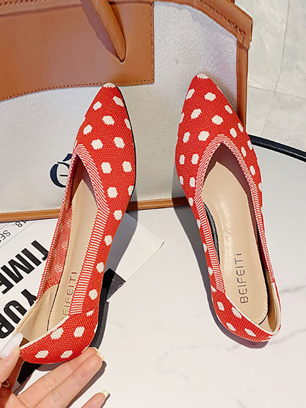 xakxx Contrast Color Pointed-Toe Polka-Dot V-Cut Low Heels Flat Shoes