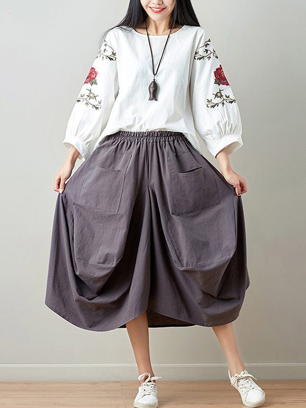 xakxx Artistic Retro Ramie Cotton 6 Colors Loose Irregular Elasticity Skirt