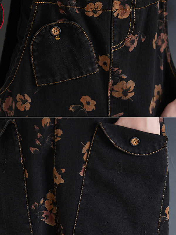 xakxx Original Floral With Pocket Harem Denim Overalls