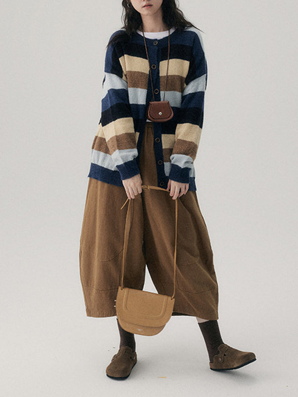 xakxx Harem Pants High Waisted Elasticity Solid Color Split-Joint Ninth Pants Trousers