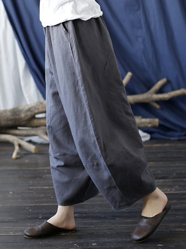 xakxx Simple Solid Color Elasticity Waisted Wide Leg Pants