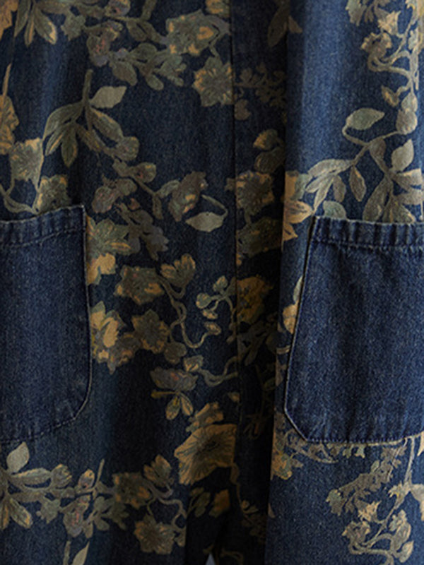 xakxx Oversize Floral Printed Denim Overalls