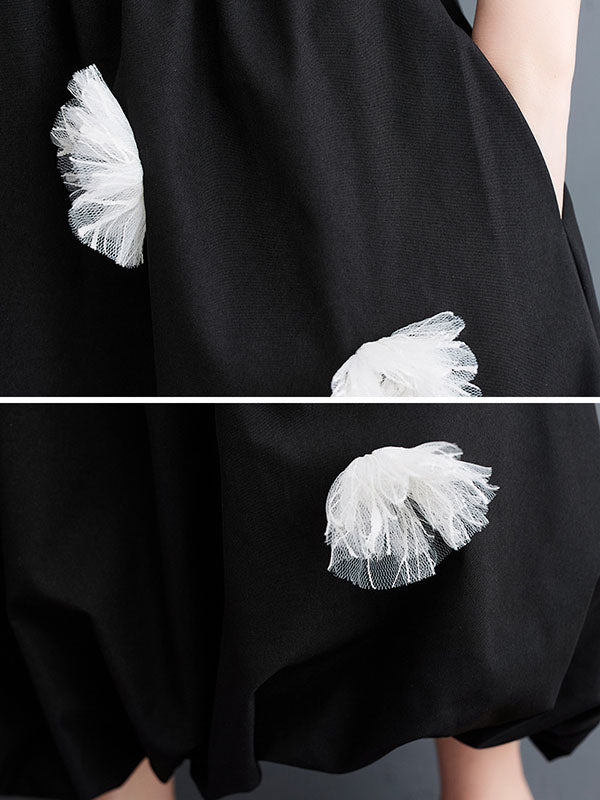 xakxx Loose Flower-Embellished Elastics Solid Color Skirts Bottoms