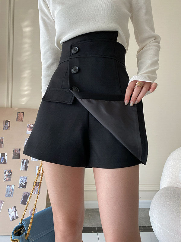 xakxx High Waisted Irregular Clipping Solid Color Culotte Shorts Bottoms