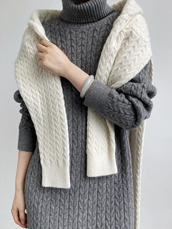xakxx Stylish Loose Long Sleeves Solid Color High-Neck Twist Sweater Dresses