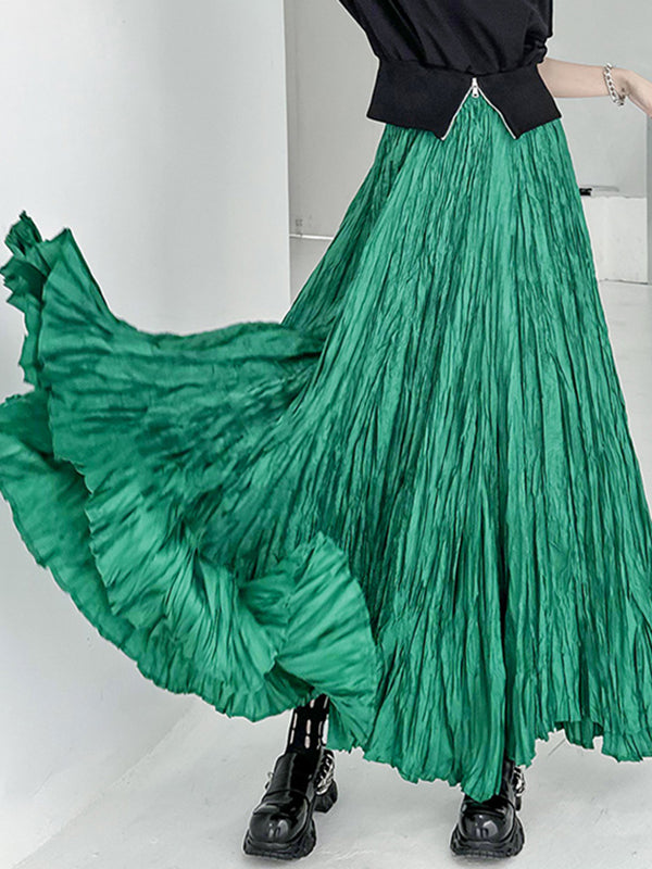xakxx A-Line Irregular Clipping High-Waisted Pleated Solid Color Skirts