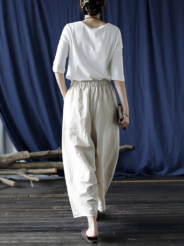 xakxx Simple Solid Color Elasticity Waisted Wide Leg Pants